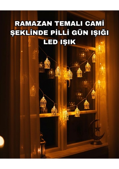 Mey İthalat Ev Dekoru İçin Ramazan Led Işık Pilli Sıcak Sarı Cami Figürlü