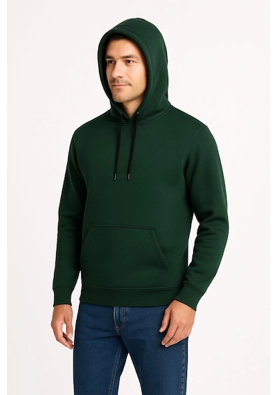 Novalisse Erkek 3 İplik Pamuklu Kapüşonlu Kanguru Cepli Sweatshirt Hoodie - Haki Çoklu Renk