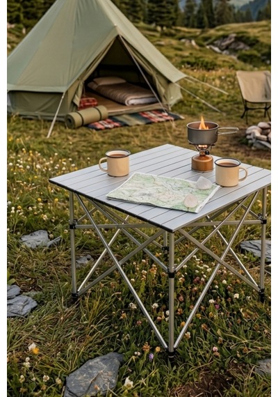 Baycamp Alüminyum Katlanır Orta Boy Kamp Masası Y:70xg:70xd:70 Cm Gri