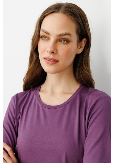 Kadın Sıfır Yaka Basic Penye T-shirt Lila Lila