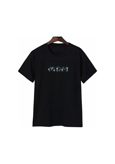 Valensdesign Anneler Günü Mom Çiçek Temalı Baskılı Oversize Bisiklet Yaka T-shirt - Siyah