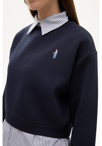 Quzu 26kswt00755 Çizgili Detaylı Kadın Sweatshirt Lacivert