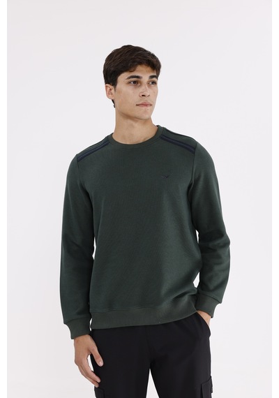 Rowinger Selanik Kumaş Yapılı Esnek Manşetli Konforlu Rahat Kesim Sweatshirt Darkgreen