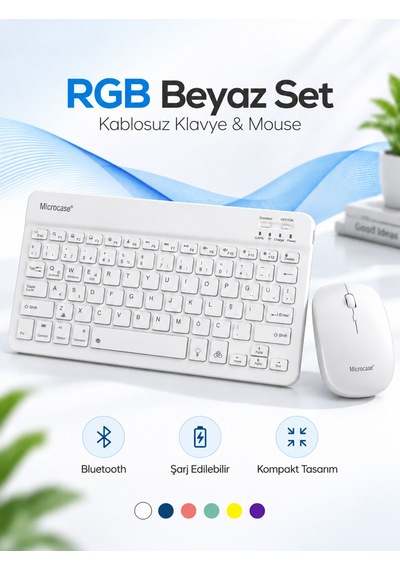 Rgb Beyaz Kablosuz Klavye Ve Mouse Seti Optik