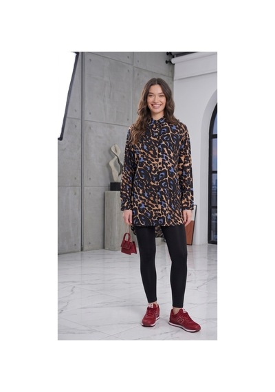 Polologin Butik "leopar Desenli Şık Tesettür Tunik" Mavi