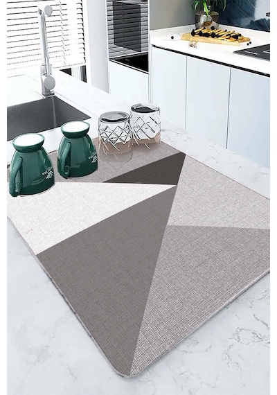 Gri Geometrik Microfiber Bulaşık Kurutma Kurulama Matı Mm006