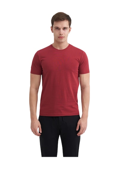 Cazador Erkek Slim Fit Bisiklet Yaka Pamuklu Düz Tişört 4623 Bordo