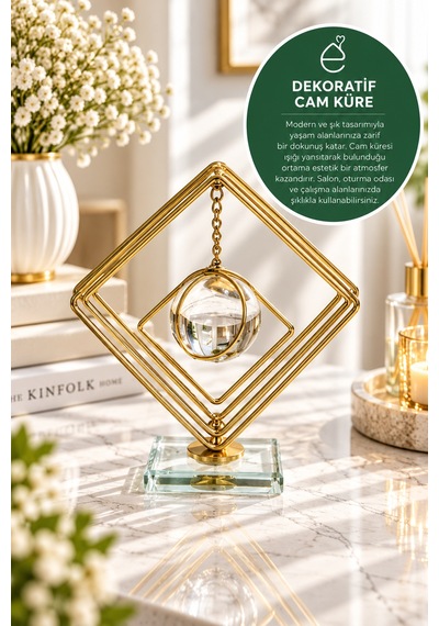 Evonıta Dekoratif Cam Küreli Geometrik Kare Biblo Altın Renk Kristal Tabanlı Sallanan Küre Masa Üstü Konsol Salon Dekoru Evonıta Dekoratif Cam Küreli Geometrik Kare Biblo Altın Renk Kristal Tabanlı Sallanan Küre Masa Üstü Konsol Salon Dekoru