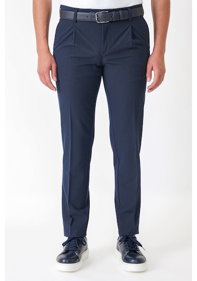 Comfort Fit Rahat Kalıp Pileli Esnek Pamuklu Çizgili Lacivert Jogger Pantolon P 1218