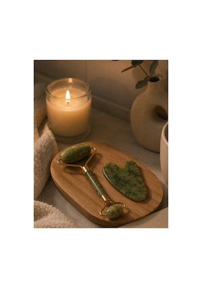 2 Parça Jade Stone Cilt Bakım Seti Şişkinlik Karşıtı Yüz Masajı - Hs08372487-2756 Renkli
