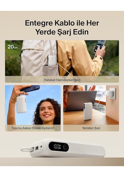 Belkin Bpb029hqsa Ultracharge 10000mah 45w Dahili Usb-c Kablolu Dijital Göstergeli Powerbank - Kum Rengi Siyah
