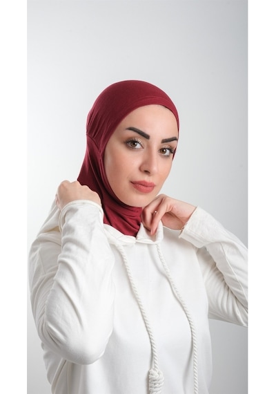 Hürrem Bone Bordo Pratik Hazır Geçmeli Tesettür Bone Sandy Kumaş Spor Hijab 2 Bordo