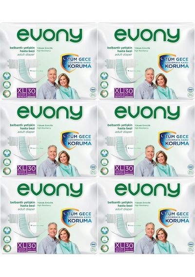 Evony Yetişkin Bel Bantlı Tekstil Yüzey Hasta Bezi XL 6 x 30'lu
