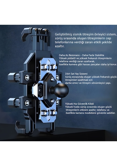 H08 Bisiklet Telefon Tutucu | Gidon Bağlantılı, Titreşim Emici, 4.7–7.2 İnç Uyumlu, CNC Alüminyum Gövde