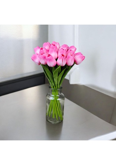 Yapay Çiçek Islak Lale Pembe Renkli 10 'lu Premium Pembe