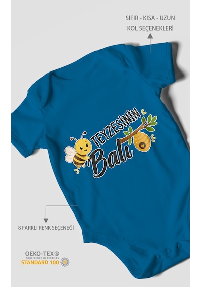 Morivokids Teyzesinin Balı Kısa Kollu Bebek Body %100 Pamuk Zbn225-kk Koyu Mavi
