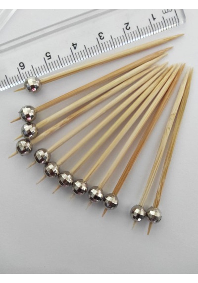 100 Adet Dekoratif Mini Gümüş Disko Topu Boncuklu Kanepe Kürdanı 6.5 Cm - Boncuk 6 Mm