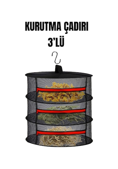 Tineke 3 Katlı Fermuarlı Meyve Sebze Kurutma Filesi Katlanabilir Doğal Kurutma Sepeti Kırmızı Kırmızı