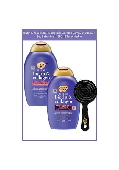 Biotin & Kolajen Dolgunlaştırıcı Sülfatsız Şampuan 385 Ml + Saç Bakım Kremi 385 Ml Tarak Hediye