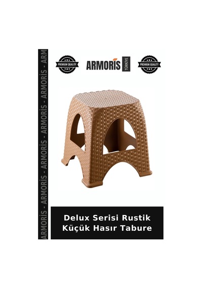 Delux Serisi Rustik Küçük Hasır Tabure Çok Renkli