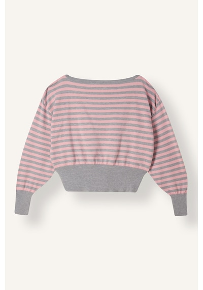 Defacto Regular Fit Kayık Yaka Çizgili Triko Crop Kazak I1628ax26augr422 Gri-gr422
