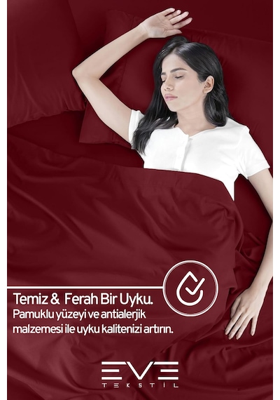 Eve Tekstil Pamuklu Çift Kişilik Rainforce Kumaş Lastikli Çarşaf Ve Yastık Kılıfı Set Bordo
