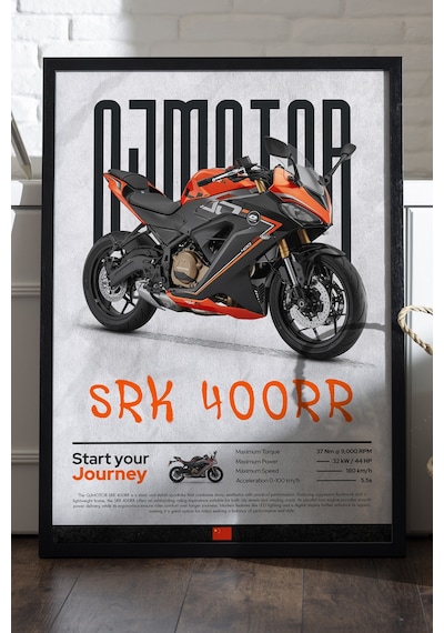 Qj Motor Srk 400rr Siyah Ahşap Çerçeveli Poster, Dekoratif Motosiklet Duvar Tablosu