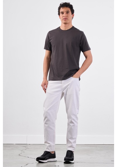 Dufy Antrasit Bisiklet Yaka Pamuklu Düz Renk Slim Fit Erkek T-shirt Antrasit