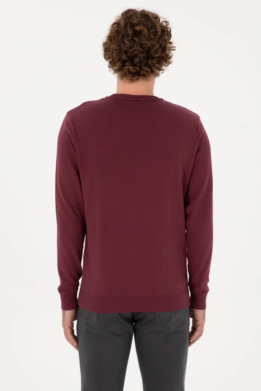 U.S. Polo Assn. Erkek Slim Fit Bisiklet Yaka Bordo Basic Kazak 50313713-VR177
