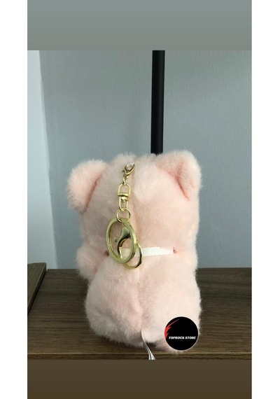 Sevimli Kıyafetli Ayıcık Peluş Oyuncak Anahtarlık Hediyelik Uyku Arkadaşı 15 Cm PEMBE