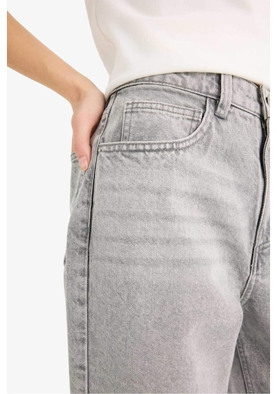 Defacto Barrel Fit Yüksek Bel Düz Paça Uzun Jean Kar Yıkamalı Pantolon E8412ax25aunm55 Gri