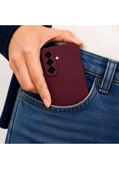 Samsung Galaxy A27 Uyumlu Deri Dokulu Yumuşak Silikon Telefon Kılıfı Kapak Bordo