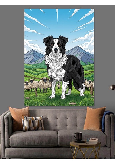 Doğada Siyah Beyaz Köpek Dekoratif Kanvas - Mdf Ahşap Tablo