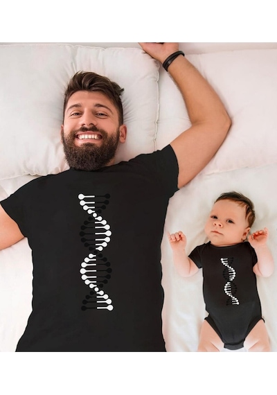 Siyah Beyaz Dna Baba Oğul Kız Tişört