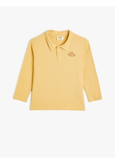 Koton Polo Tişört Uzun Kollu İşleme Detaylı Pamuklu Deve Tüyü 5wkb10442tk Taba
