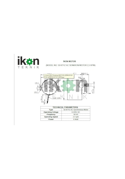 İKON TEKNİK AC SENKRON MOTOR 50 KTYZ 6 Watt 2.5 RPM 220 Volt KULUÇKA ÇEVİRME MOTORU - VİYOL MOTORU