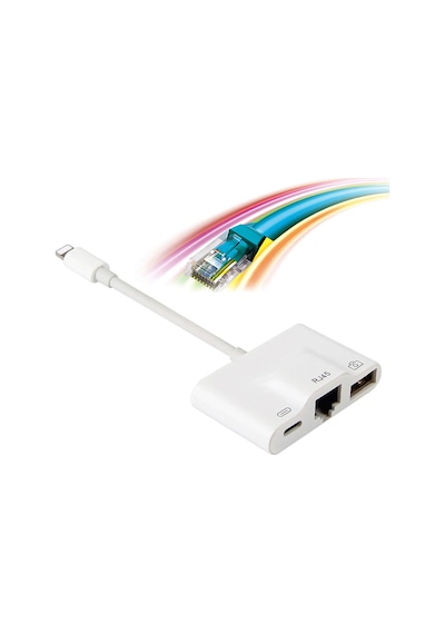 Winex 3in1 Lightning to RJ45 + UsbA + Lightning Şarj Girişli Dönüştürücü Adaptör