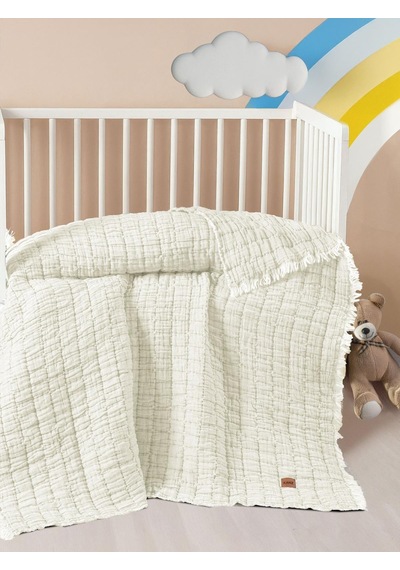 Kanz Light Dolgulu Müslin Çift Kat Bebek Yorganı 115x125 cm - Bej R8L89018426N1