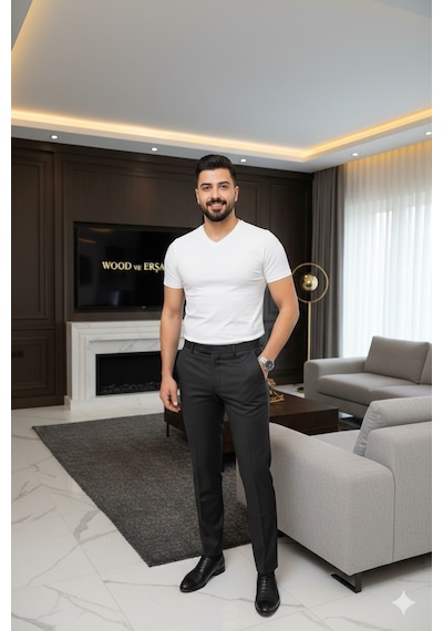 Lüx Wood Lüx Erşah 6'lı Ekonomik Paket V Yaka %95 Pamuk %5 Likra Full Esnek Penye Beyaz
