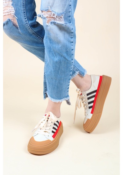 Guja Cilt Garnili Keten Sneakers Kırmızı-Kırmızı