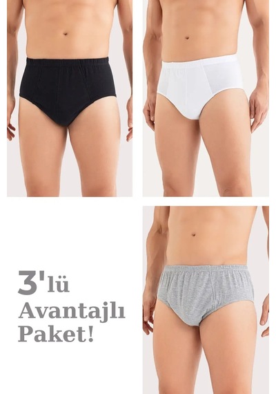 Astrid T Örme Ürün İç Giyim Desensiz Model Erkek Pamuklu Külot Slip Beli Lastikli 3'lü Paket Renkli Çok Renkli