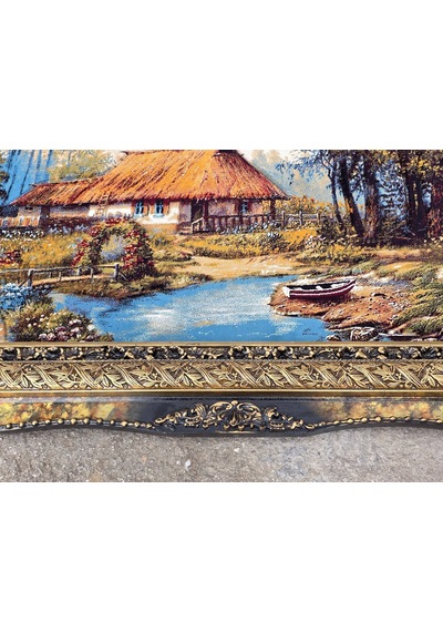 Çiçekli Köprü Adlı İran Tebriz Halı Tablo 123x73cm - Duvar Halı Kilim Tablo