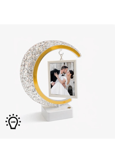 Led Işıklı Hilal Fotoğraf Çerçevesi Gece Lambası 2 Dikey Fotoğraf Kapasiteli