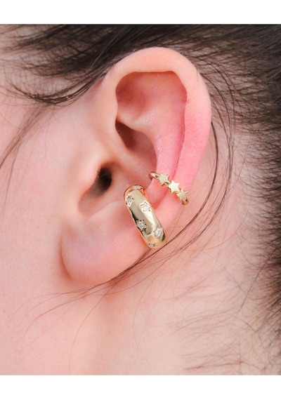 Gold Renk 2 Li Yıldız Zirkon Taşlı Earcuff Seti Renkli