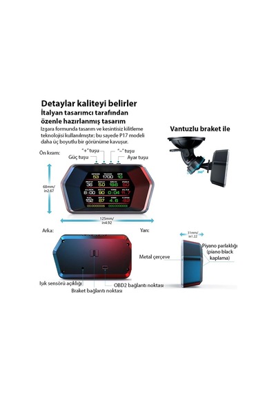 Ayrex Ally P17 Hud Obd2 & Gps Çift Sistemli Araç Bilgisayarı / Dijital Kilometre, Su Ve Yağ Sıcaklığı Ölçer, H