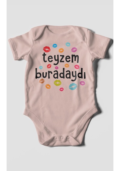 Teyzem Buradaydı Baskılı Bebek Zıbını Çıtçıtlı Body %100 Pamuk Kısa Kol Pastel Pembe