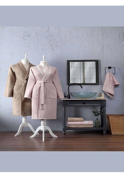 Taç Elegance Bambu Aile Bornoz Seti Pearl Pudra-Kahverengi Kahverengi - Pudra