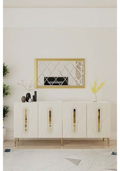 Ka1810btg Rany Konsol ,tv Sehpası Beyaz-traverten-gold 180cm