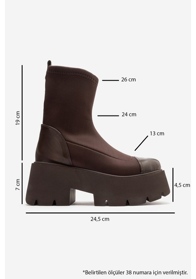 Luvi Shoes Adelına Kahverengi Scuba Kalın Tabanlı Kadın Bot