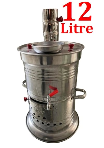 12 Litre Paslanmaz Metal Odunlu Kömürlü Çay Semaveri Odunlu Kömürlü Semaver Tek Musluklu Semaver 12